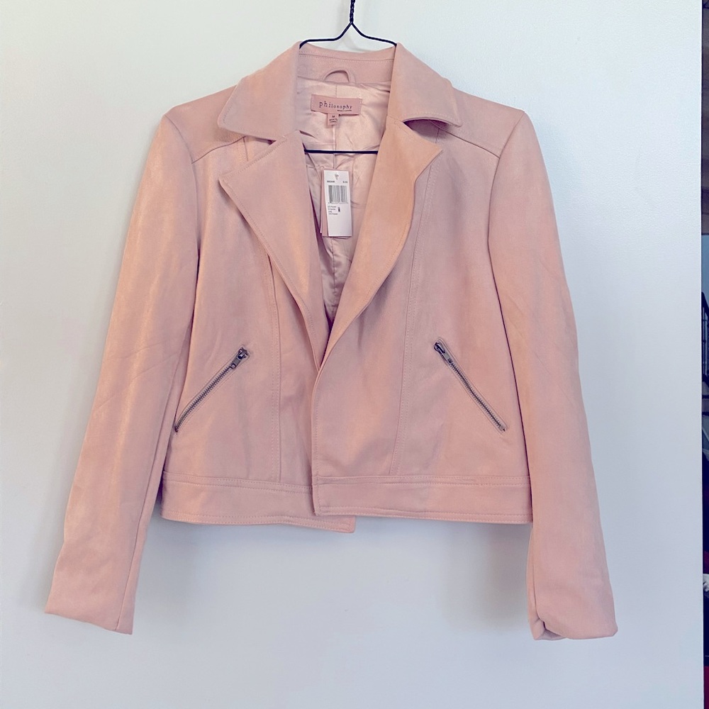 Philosophy Faux Suede Moto Jacket - Blush